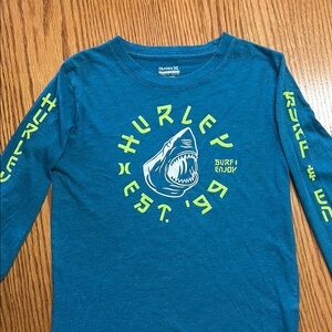 Hurley Blue and Yellow Long Sleeve Tee with Graphic Design